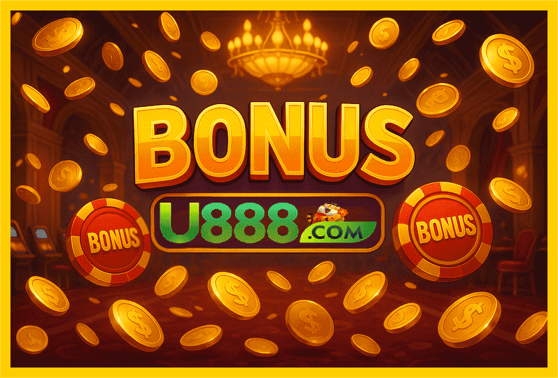 Imagem promovendo bônus U888 com recompensas imperdíveis.